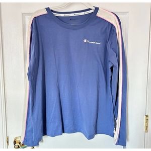 Champion Blue White Long Sleeve Shirt XLarge